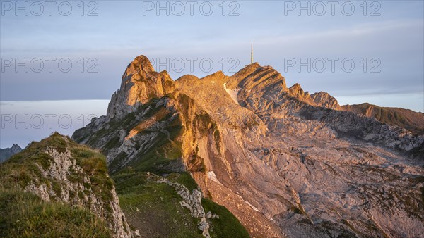 View of the summit of Saentis and Lisengrat at sunrise