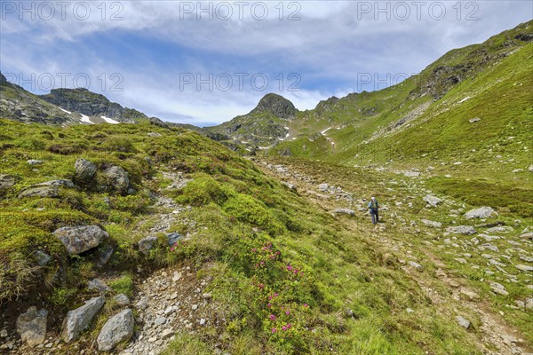 Hiker on the trail to the upper Landawirsee