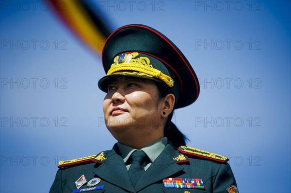 Brigadier General of the Mongolian Army Ganbold Bolor photographed near the Nalaikh barracks during the training of Mongolian soldiers for deployment in UN peacekeeping missions by a Bundeswehr training team. Nalaikh