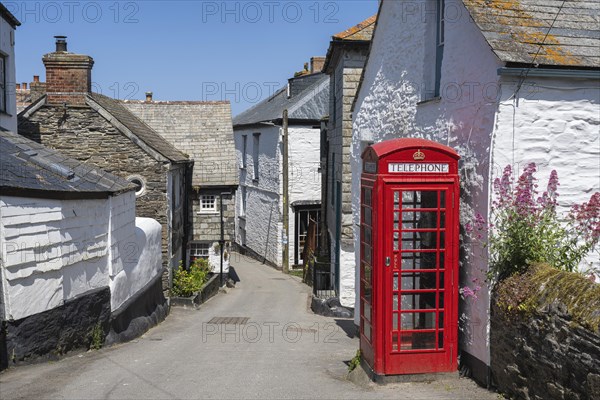 British telephone box in the historic centre of Port Isaac