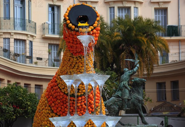 Representation of the Champagne region with lemons and oranges