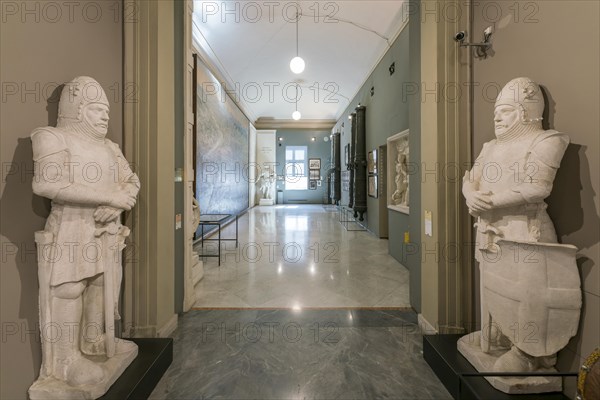 Knights' sculptures in front of exhibition room