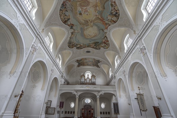 Ceiling fresco with organ loft of the parish church of St. George