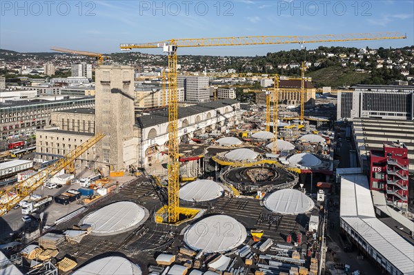 Stuttgart main station. Construction site Stuttgart 21 with Bonatzbau and platform hall