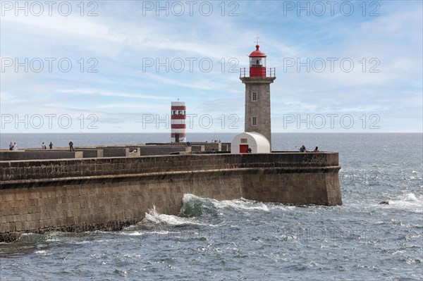 Farolim de Felgueiras lighthouse at the mouth of the Douro River into the Atlantic Ocean