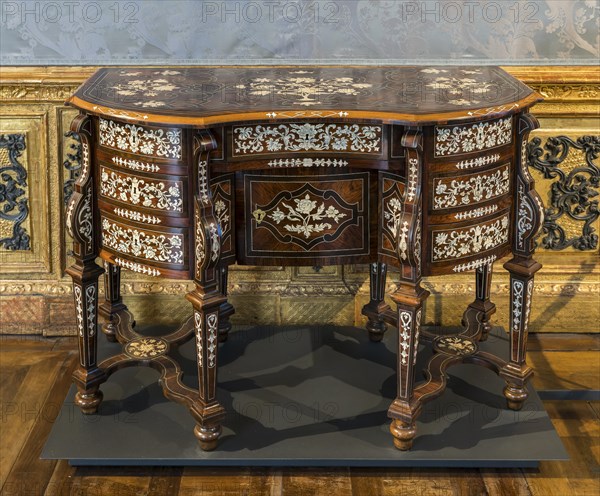 Elaborate desk with inlays in ebony and ivory