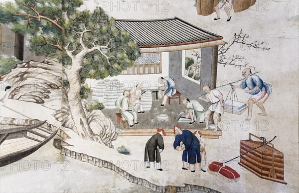 Detail of Chinese wallpaper from the artisan life of the Chinese