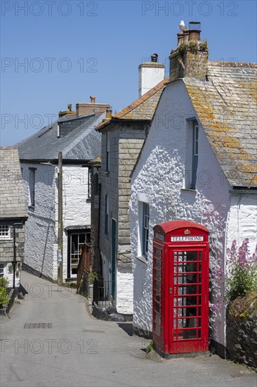 British telephone box in the historic centre of Port Isaac