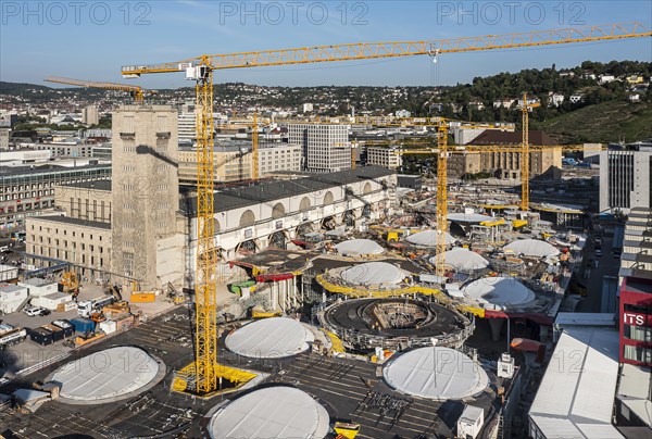 Stuttgart main station. Construction site Stuttgart 21 with Bonatzbau and platform hall