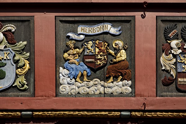 Detail of the surrounding coat of arms frieze on the town hall