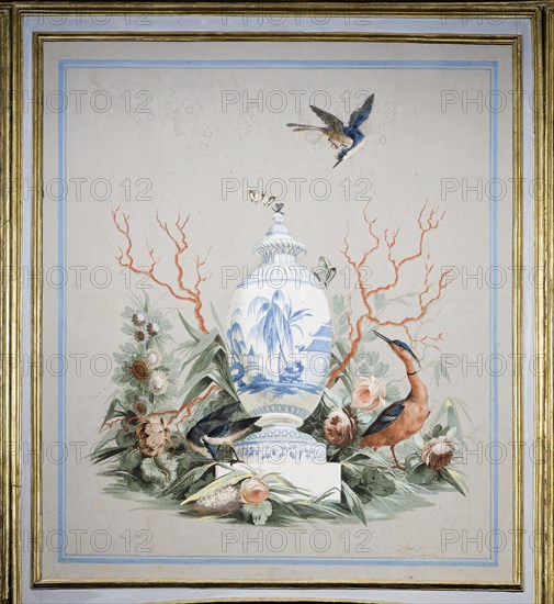 Chinese still life with porcelain vase and heron