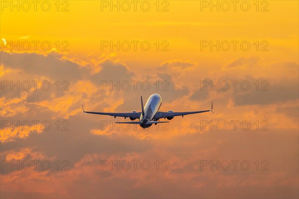 Aircraft takes off into the dawn at Stuttgart Airport