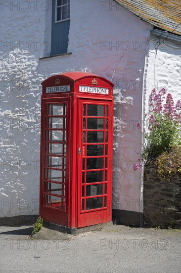 British telephone box in the historic centre of Port Isaac