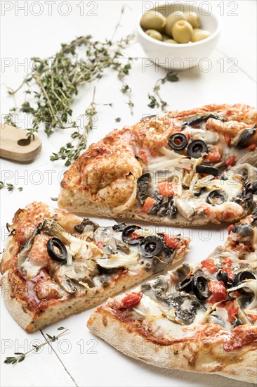 Pizza with olives vegetables