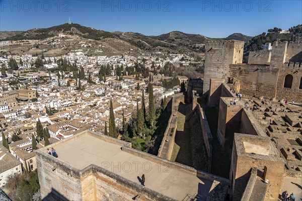 View from the castle complex of the Alhambra to the former Moorish residential quarter Albaicin in Granada