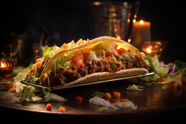 Appetisingly presented crispy taco shells with meat filling