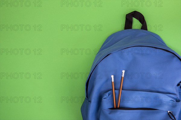 Blue school knapsack pencils
