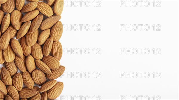 Flat lay almonds with copy space