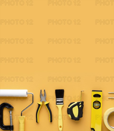 Set repair tools supplies with copy space top view