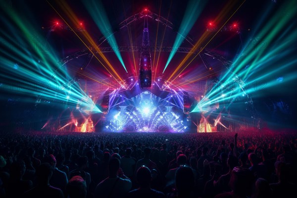 Stage with laser show at a mega concert