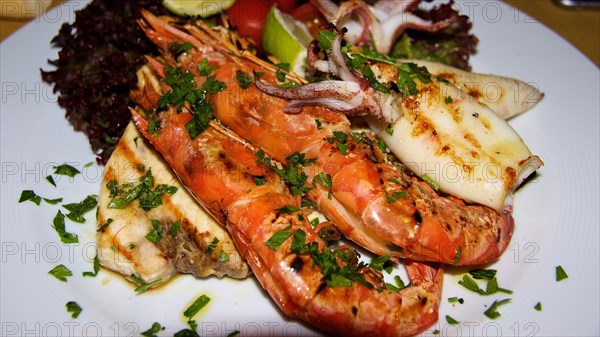 Giant prawns on plate