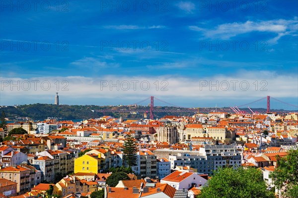 Lisbon famous view from Miradouro dos Barros tourist viewpoint over Alfama old city district