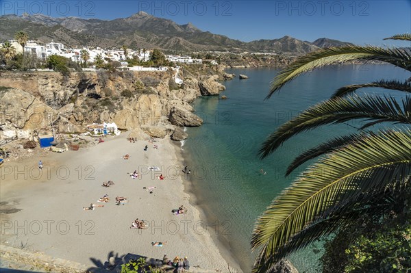 View from the Balcon de Europa to the beach Playa de la Calahonda in Nerja