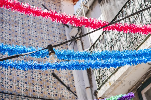 Colourful garlands in the old town of Lisbon