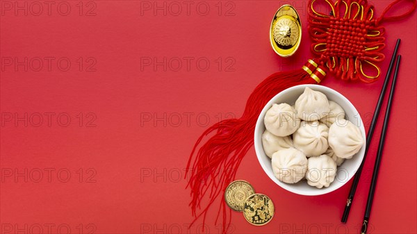 Top view dumplings pendant chinese new year