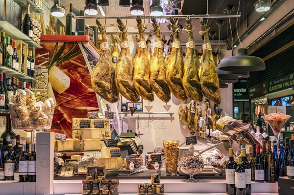 Ham at the market Mercado de San Agustin in Granada