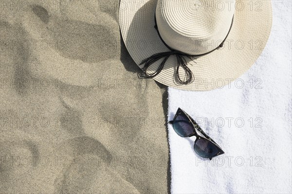 Top view hat beach towel