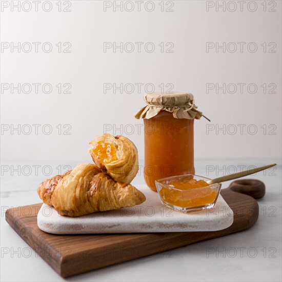 French croissant breakfast jam