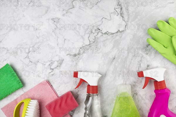 Top view arrangement products cleaning