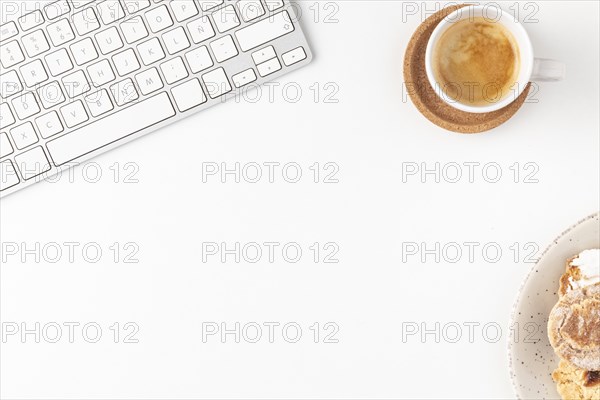 Top view desk arrangement with copy space