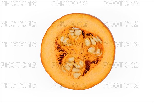 Open 'Baby Bear' Halloween pumpkin showing vegetable meat and seeds inside