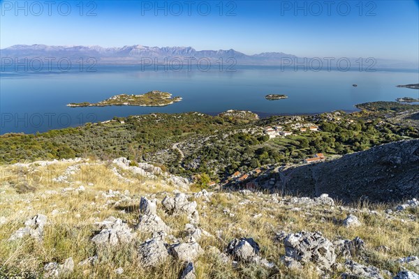 View over Lake Scutari with the island of Beska near the village of Donji Murici