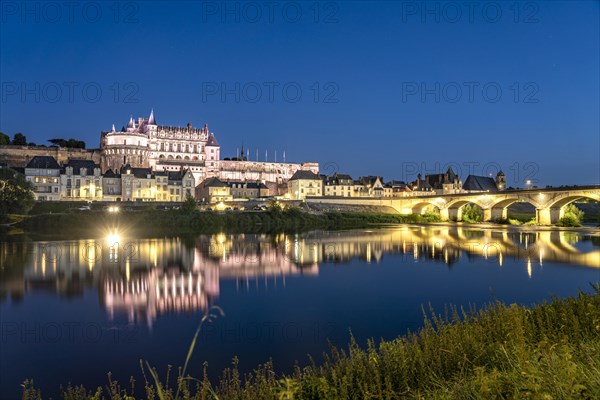 The Loire and Amboise Castle at dusk