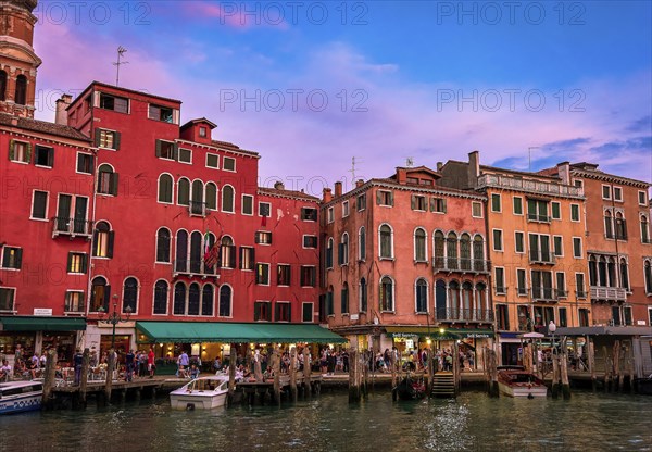 Sunset view of waterfront buildings of Venice