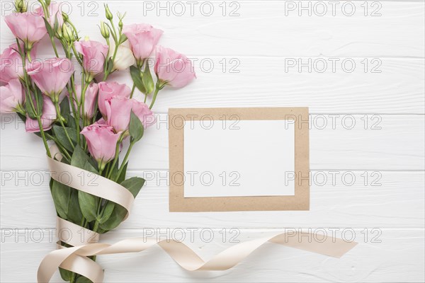 Bouquet pink roses with ribbons