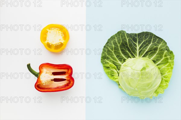 Top view bell paper cabbage