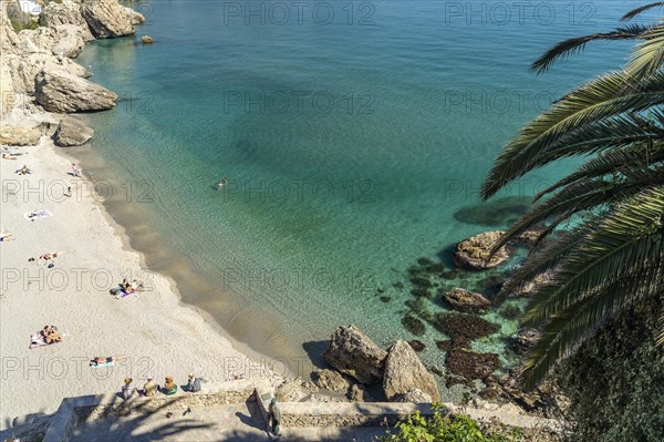 View from the Balcon de Europa to the beach Playa de la Calahonda in Nerja