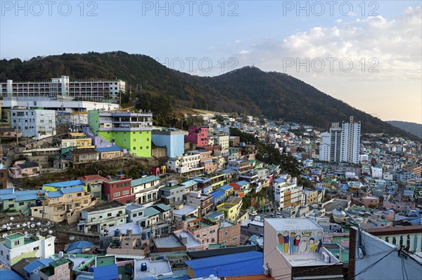 Colourful houses and mountains