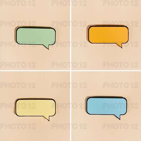 Set colored comic bubbles beige background