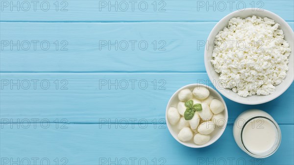 Top view cottage cheese milk