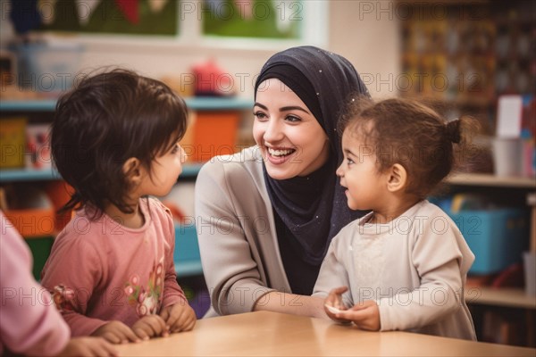 Children playing happily in kindergarten