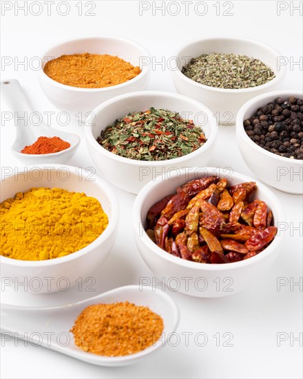 High angle bowls with spices