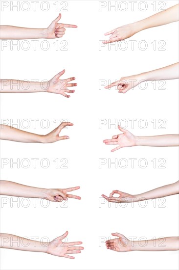 Set human hands gesturing white background
