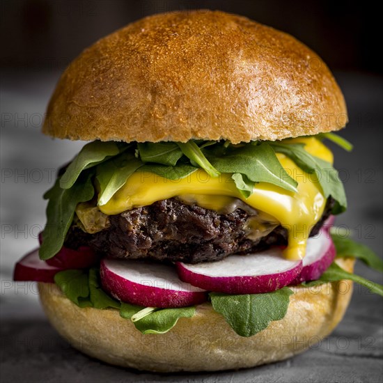 Close up cheeseburger counter