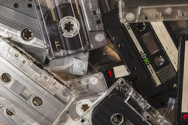 Overhead view vintage cassette tape