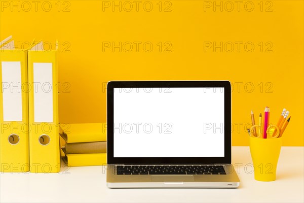 Empty laptop desk front view